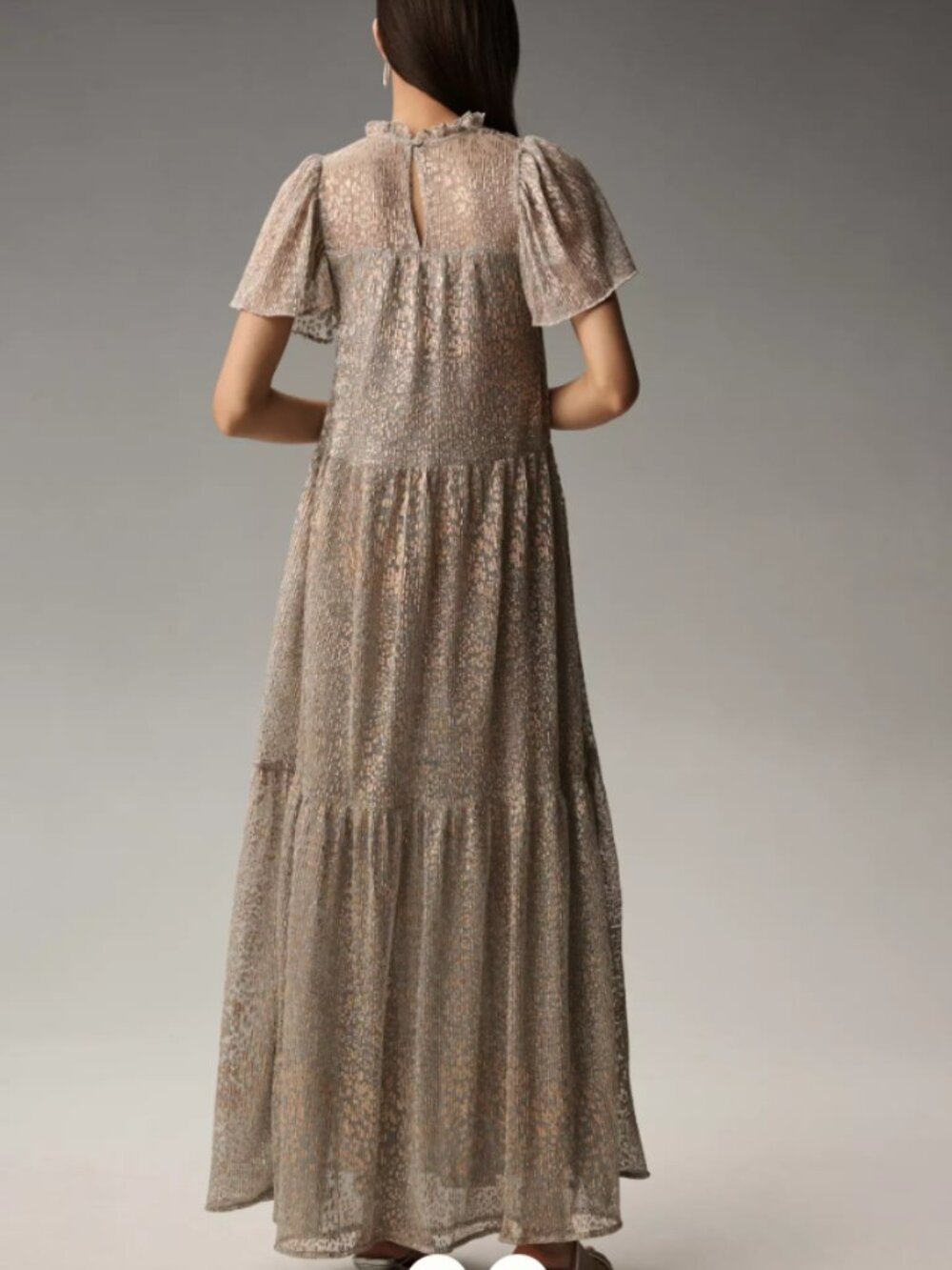 NWT Anthropologie Women's Large Short-Sleeve Mock-Neck Maxi Dress Metallic - Picture 2 of 8